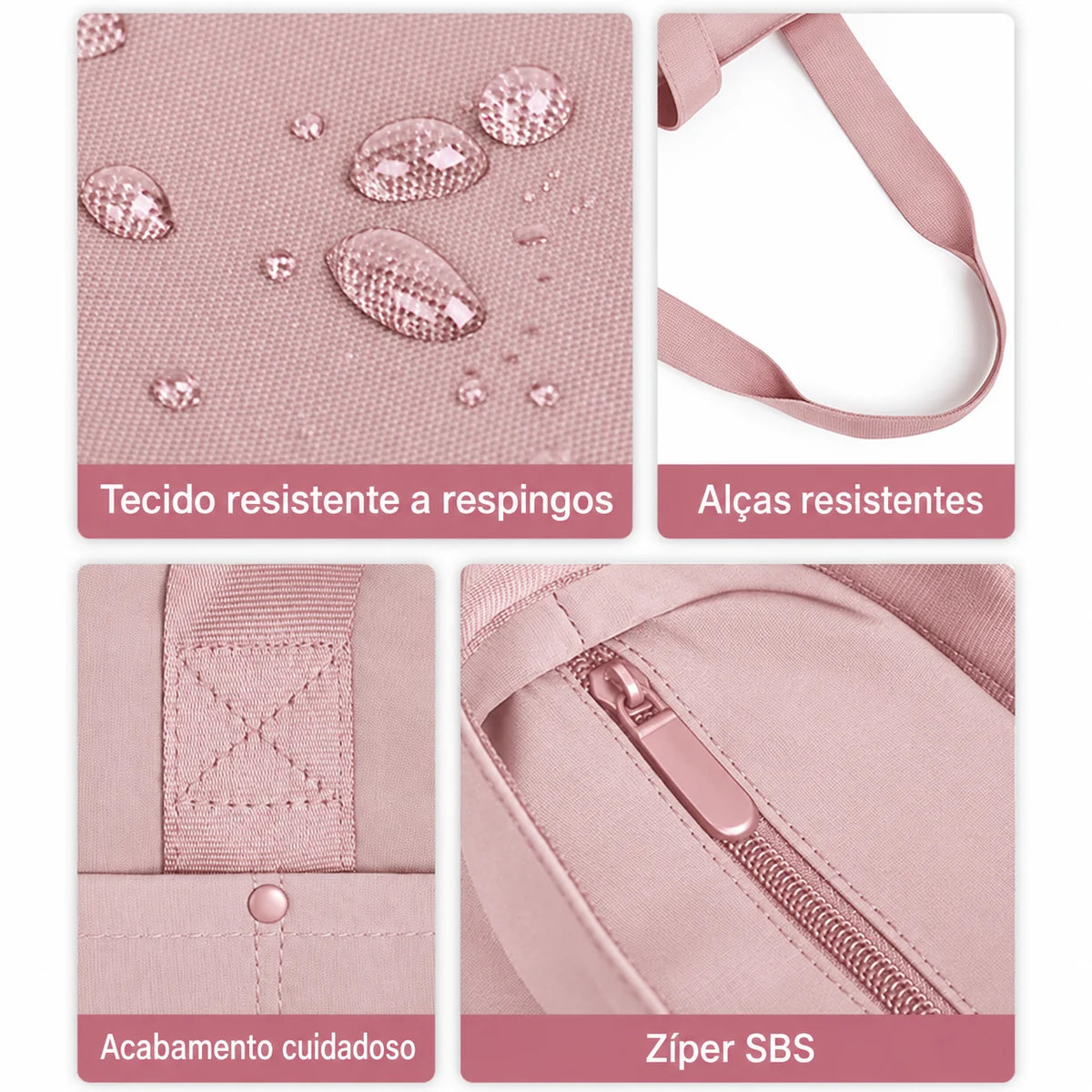 Bolsa Tote Dobrável Bags Mart Cor Rosa — alças, tecido e fechos