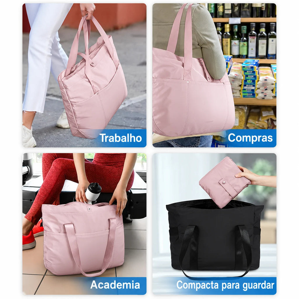 Bolsa Tote Dobrável Bags Mart Cor Rosa — produto em uso