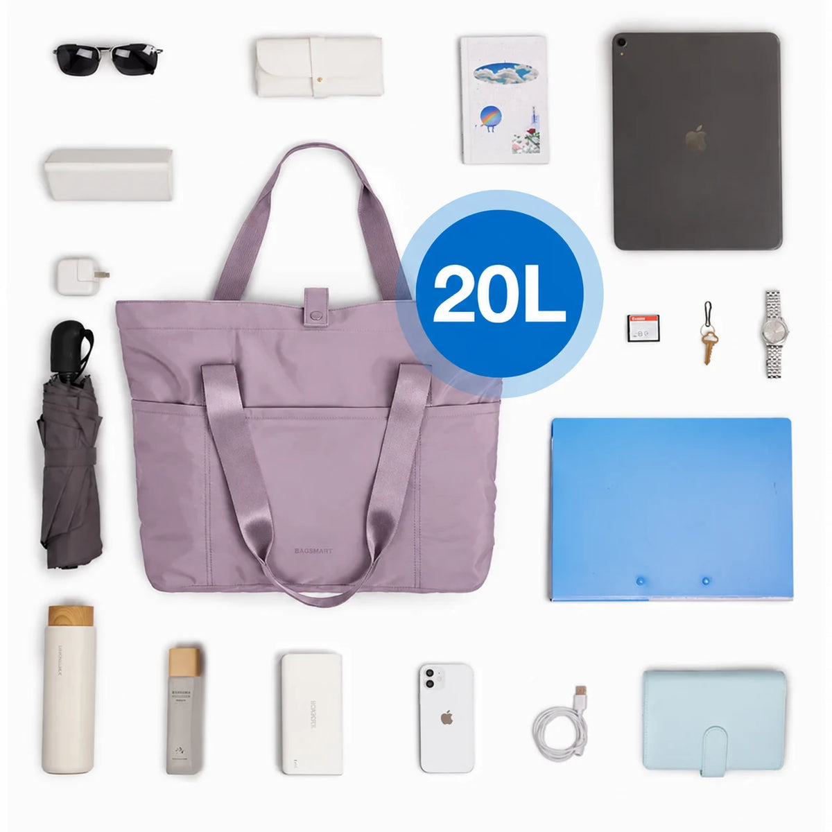 Bolsa Tote Dobrável Grande com Alça de Mão Bags Mart Cor Roxo — capacidade e organização