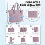 Bolsa Tote Dobrável Grande com Alça de Mão Bags Mart Cor Roxo — dimensões em centímetros