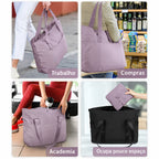 Bolsa Tote Dobrável Grande com Alça de Mão Bags Mart Cor Roxo — produto em uso