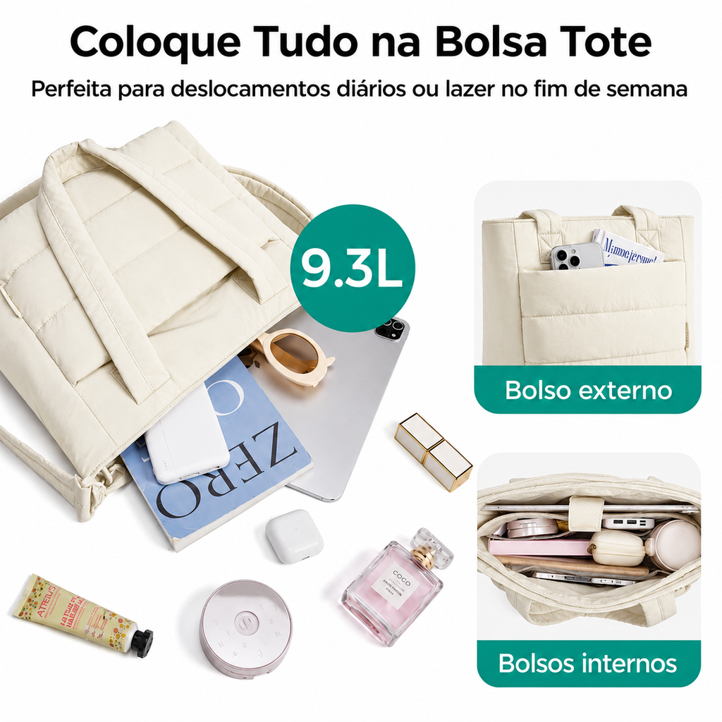 Bolsa Tote Feminina Acolchoada Bags Mart Cor Bege - Coloque Tudo