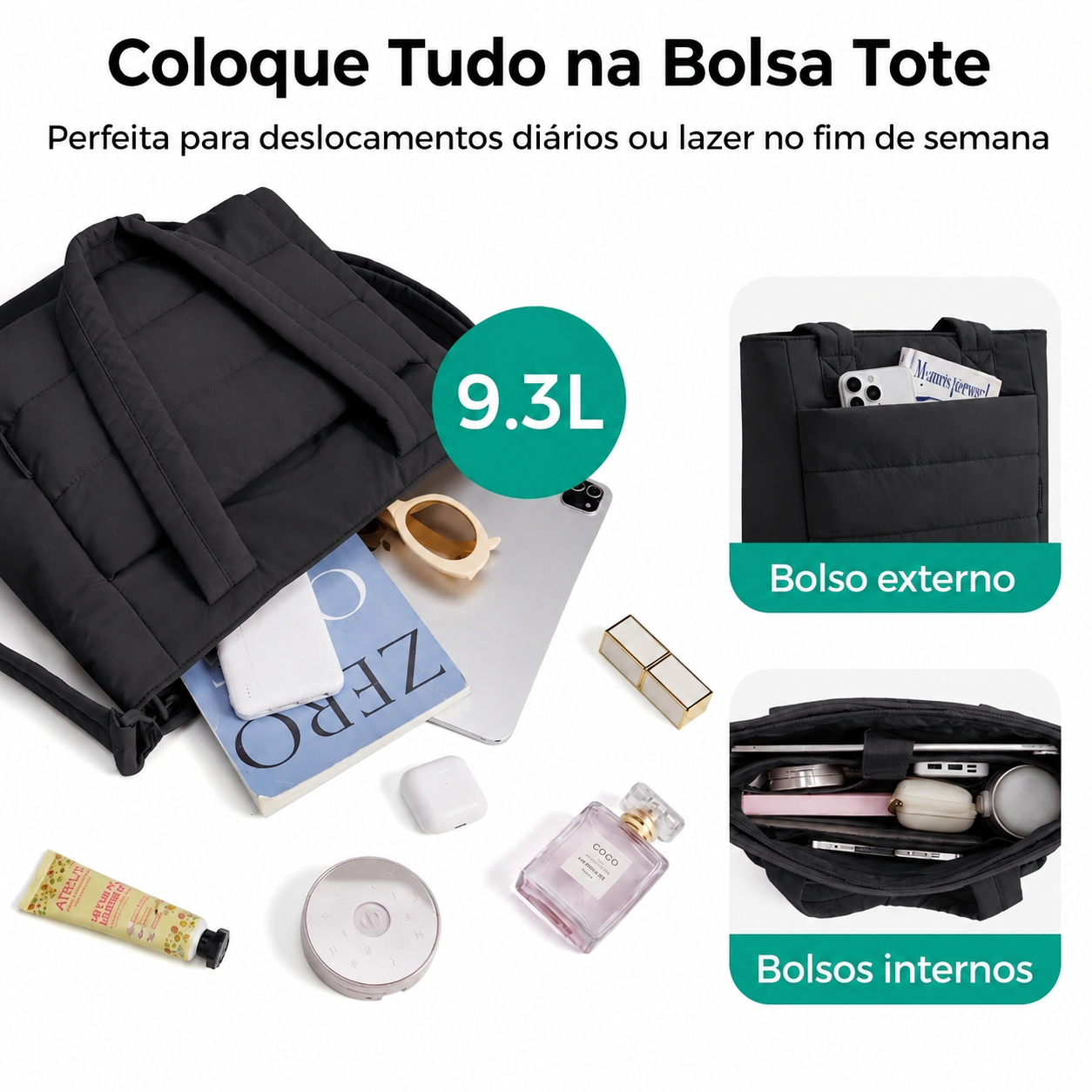 Bolsa Tote Feminina Acolchoada Bags Mart Cor Preto - Coloque Tudo