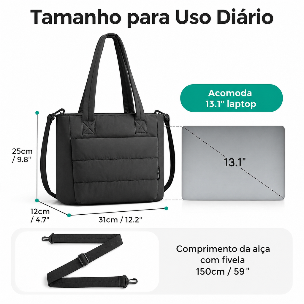 Bolsa Tote Feminina Acolchoada Bags Mart Cor Preto - Tamanho Uso Diário